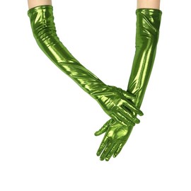 GRYUIRY Sparkly Metallic Long Gloves Christmas Cosplay Evening Party Costume Long Opera Gloves Green