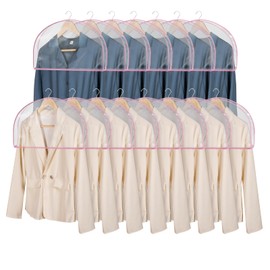 Zilink Clear Shoulder Covers for Clothes (Set of 15) Breathable Garment Sleeve Garment Dust Protectors with 2" Gusset for Suit, Coats, Jackets（Pink）