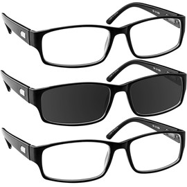 TruVision Readers Reading Glasses - 9504H - 3 Pk- 2 Black + 1 Sun Black - 3.00