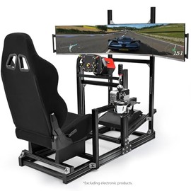 Anman Aluminum Profile Racing Simulator Cockpit with Triple Monitor Mount Black Seat,for LogitechThrustmasterFanatec Direct Drive Steering Wheel,...  