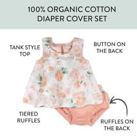HonestBaby Multipack Dress & Diaper Cover 100% Organic Cotton for Infant Baby and Toddler Boys, Girls, Unisex, White Peach Blossom Floral, 3-6 Months