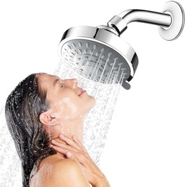 Ducha de Lluvia de Alta Presión, JASUVII Cabeza Ducha de Lluvia de Alta Presión, 5 Funciones Cabezal de Regadera para Baño, Ángulo Ajustable para Ducha de Baño, Ducha Fija Ahorro de Agua