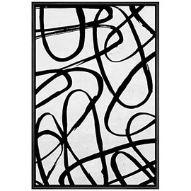 SIGNWIN Framed Canvas Print Wall Art Sketchbook Style Lines Abstract Patterns Illustrations Modern Art Minimalist Relax/Calm Grey Black and White for Living Room, Bedroom, Office - 24"x36" Black