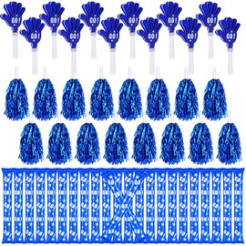 Hungdao 60 Pcs Noise Makers Party Favors Include 24 Pcs Thunder Sticks Cheer Sticks 12 Pcs Hand Clapper 24 Pcs Cheerleading Pom Poms for Sporting Events Football Games School Dance Accessories (Blue)