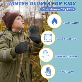Sukeen Kids Winter Gloves, Soft Warm Gloves Touchscreen Winter Gloves for Kids, Anti-Slip Thermal Kids Gloves Winter for Boys Girls, Windproof Winter Gloves for Kids Sports Running Cycling, Black, M