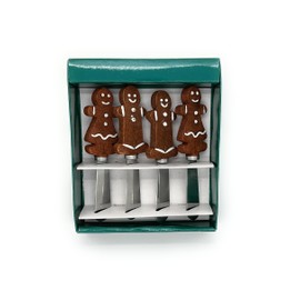 MrNoel's Gingerbread Boy & Girl Spreader Knives 4-Piece Hand Painted Resin Handle with Stainless Steel Blade Multipurpose Cheese Spreader set