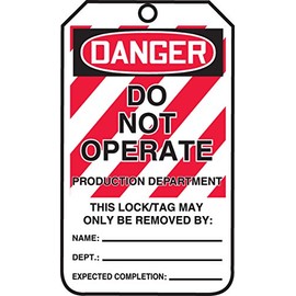 Accuform Lockout Tags, Pack of 5, Danger Do Not Operate Equipment Locked Out by, US Made OSHA Compliant Tags, Temperature & Water Resistant RP-Plastic, 5.75" x 3.25", MLT409PTM