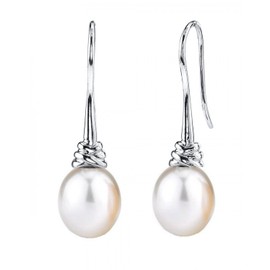THE PEARL SOURCE 8-9mm Genuine Baroque White Freshwater Cultured Pearl Denise Earrings for Women
