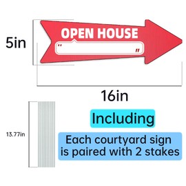 Open House Red Arrow Yard Signs with Stakes-16 x 5 in Double Sided, Open House Real Estate Signs, Property Sale Directional Arrows Signs, WEATHER-PROOF (3)