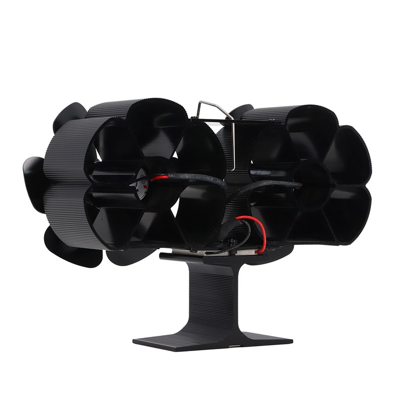 6 Blades Heat Powered Stove Fan Dual Head Fireplace Fan