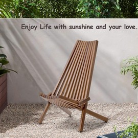 Daxue Folding Garden Chairs Solid Wood Outside Foldable Low Profile Acacia Wood Lounge Chair for Indoor Outdoor Handcrafted Patio Seating No Assembly Required Beach Yard Balcony Furniture