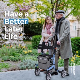 Rollator Walkers for Seniors-Folding Rollator Walker with Seat and Four 8-inch Wheels-Medical Rollator Walker with Comfort Handles -Lightweight Aluminium Frame