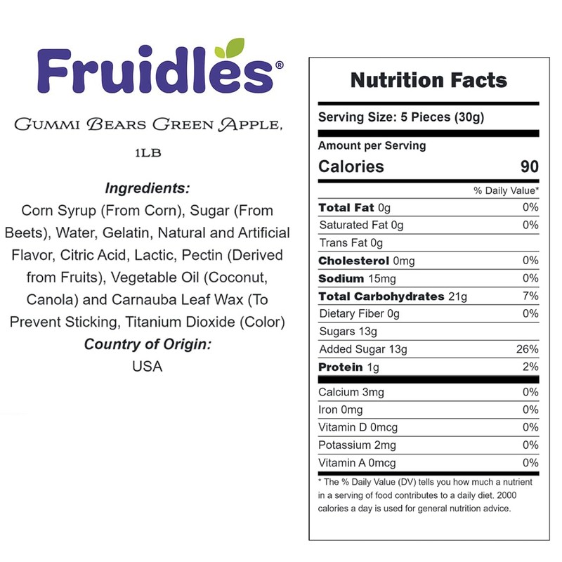 Fruidles Green Apple Gummi Bears Candy, Fruit Flavors Gummies, Allergy