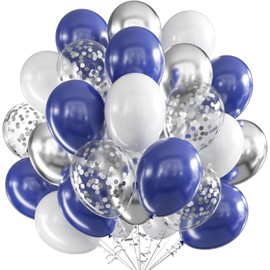 Balloons Birthday Blue and Silver, Pack of 60 12 Inch Metallic Blue and Silver Balloons, Birthday Balloons, White Silver Balloons for Birthday, Wedding, Engagement, New Year Party Decoration