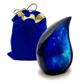 Galaxy Teardrop Uneral Cremation Urn with Velvet Bag Keepsake Urn for Adults 6in