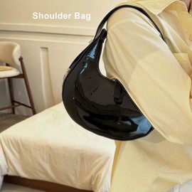 FantasyBear Small Purse for women,Trendy Cute Shoulder Bags Small Clutch Hobo Tote Handbag With Double Zipper Closure, Glossy Black