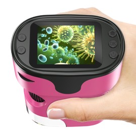 1000X Handheld Microscope for Kids 4K 2.0" Screen Rechargeable Mini Pocket Digital Microscopes w/Slides Kit Portable Edu Gift Age 4-6 8-12 Children Students (Pink)