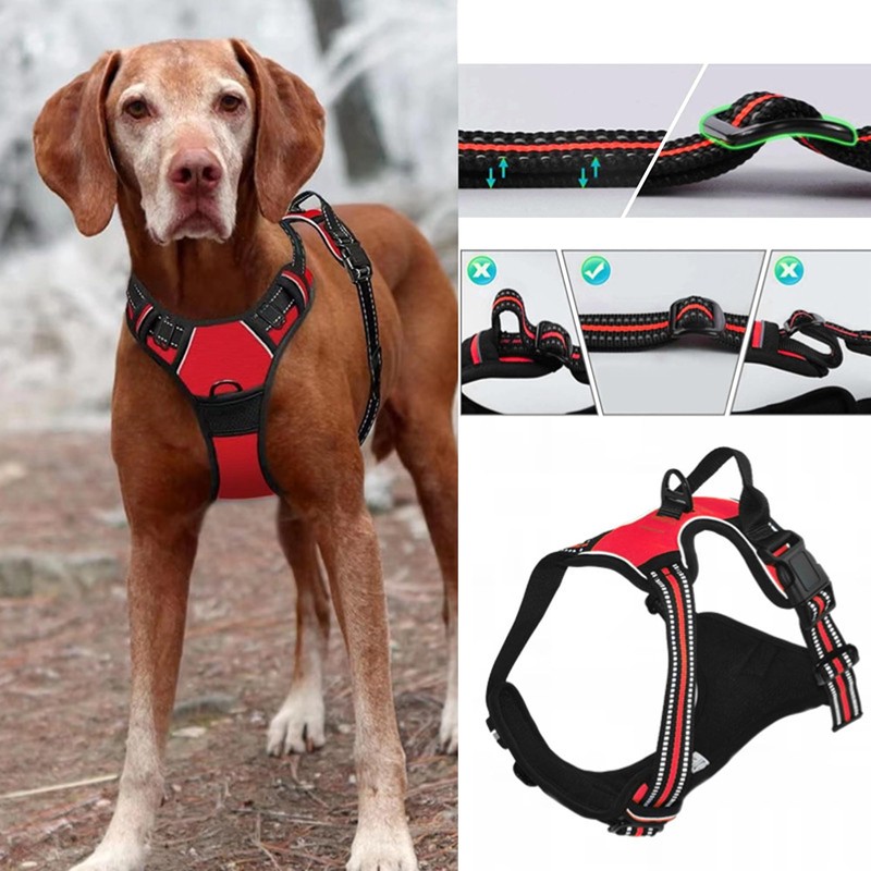 No-Pull Dog Harness Vest Adjustable Outdoor Front Mesh Red