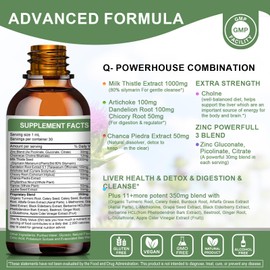 Liver Health & Lymphatic Drainage Drops -Support Liver Cleanse Detox & Repair with Artichoke Milk Thistle Silymarin Extract, Dandelion,Turmeric, Berberine to Renew w/21 Potent Herb-Nutrients-60ml