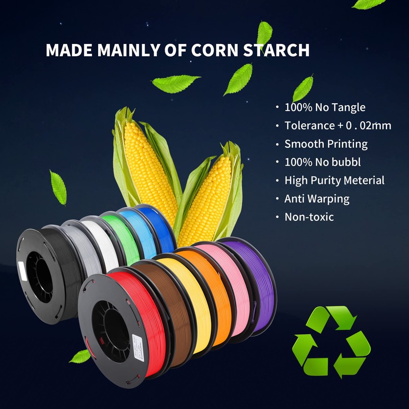 12 Pack 3D Printer Filament 1.75mm PLA 3D Printing Filament