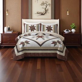 HUANXULISI California King Quilt red Boho Vintage Patchwork for King Size Bed - 100% Cotton Farmhouse Quilt（118x102Inch） with Star and Flower Pattern Bedding Sets ﻿