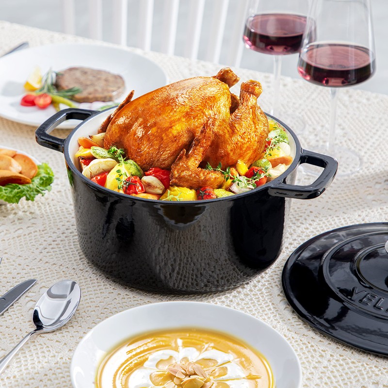 Velaze 6 QT Enameled Cast Iron Dutch Oven, Dual Handles