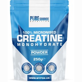 Pure Source Nutrition Creatine Monohydrate Powder Vegan Gluten Free 100% Micronised Creatine Unflavoured Proven to Improve Physical Performance and Recovery Powder (250g)