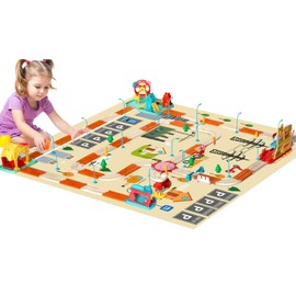 Fisca Kids Train Set with Map Mat, 200PCS Toddler Electric Train Toys Set for Aged 3+, Flexible Themed City Train Track Birthday Xmas Gifts Set Electric Rail Car Playset for Boys and Girls