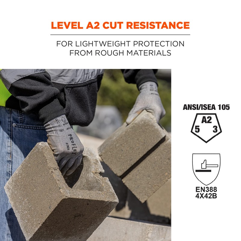 Ergodyne ProFlex 7024 Cut Resistant Work Gloves, ANSI A2, PU