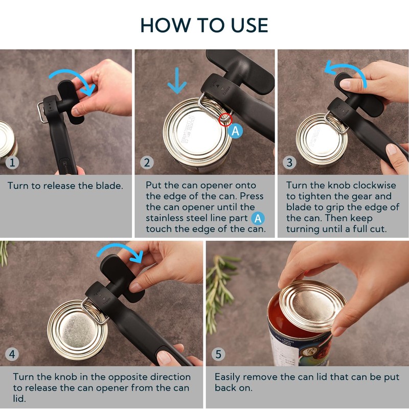 KITCHENDAO Replaceable Can Opener with 3 Extra Blades, Safe Cut
