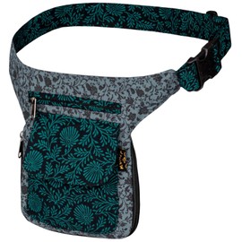 Kunst und Magie Goa Waist Bag Bum Bag Waist Belt Festival Bag Walking Bag, Petrol / grey