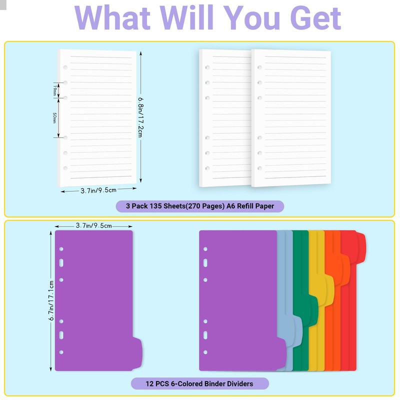 Antner A6 Lined Refill Paper 6-Hole Planner Inserts for A6
