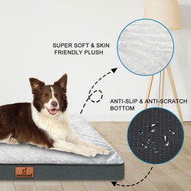 HNUOUNH Orthopedic Dog Bed, Waterproof Dog Bed for Medium, Large and Extra Large Dogs, Egg Foam Pet Bed with Washable Removable Cover and Non-Slip Bottom, Grey XXL(47 x 29 x 4 inch)