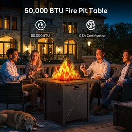 Electactic 28 Inch Propane Fire Pit Table, 3-in-1 Multi-Use 50,000 BTU Square Gas Fire Pit with Lid & Lava Rock, Steel Tabletop, Adjustable Flame, for Patio, Backyard, Deck, Outdoor Gatherings