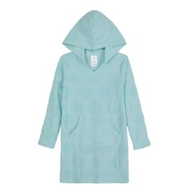 Saint Eve Kids Girls Cover Up Dress, Soft Terry, Long Sleeve Pullover with Pocket and Oversized Hood, Turquoise Shell, Small (7/8)