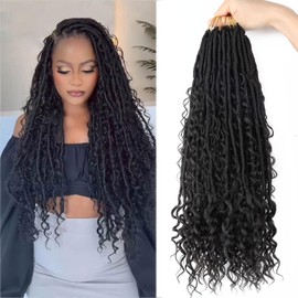 Goddess Locs Crochet Hair Pre-looped 20 Inch New Boho Faux Locs Crochet Hair with Curly Ends 8 Packs Bohemian River Locs Crochet Hair for Black Women 1B