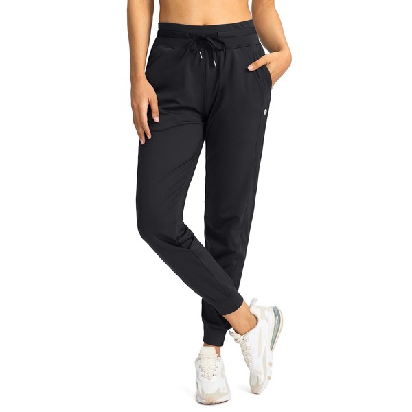 G Gradual Women's Joggers Pants with Zipper Pockets High Waisted Athletic Tapered Sweatpants for Women Workout Lounge (Black, Medium)