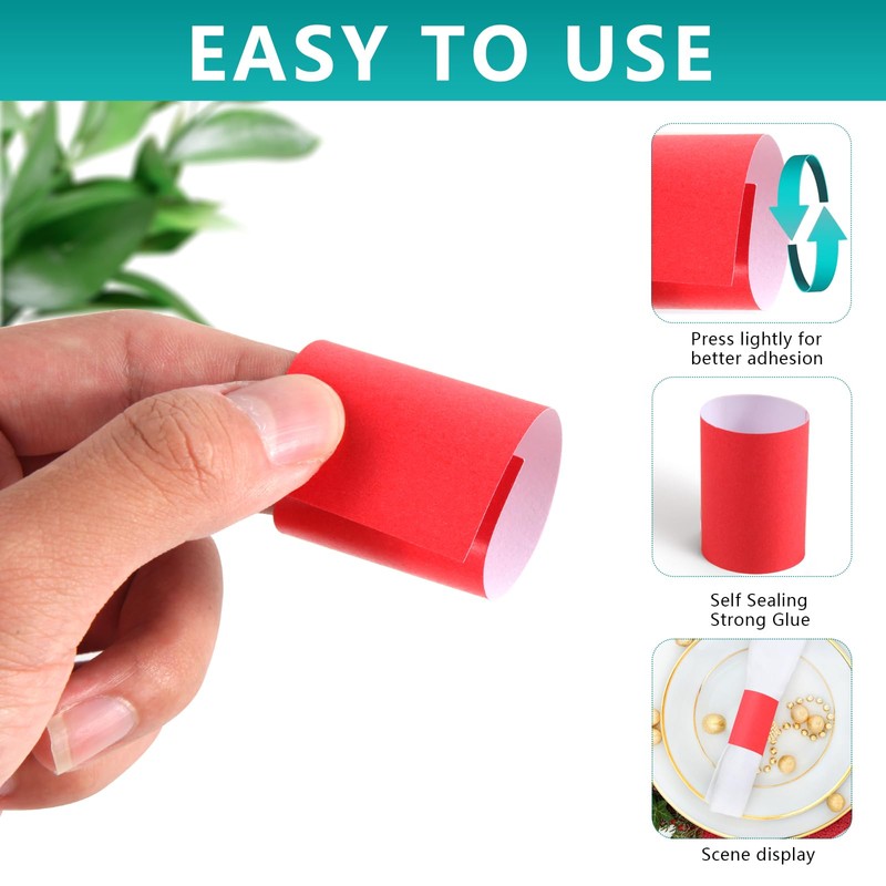 XINGYUNDEL Paper Napkin Bands,Napkin Rings Self Adhesive,Silverware Wraps Bands(Red,2000 pcs)