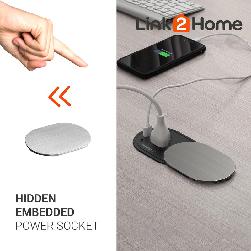 Link2Home 1-Power-Outlet Space Saver Grommet Socket USB A/C Port 3.1