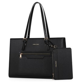 Maelstrom Leather Tote Bag,Laptop Bag for Women,Waterproof Briefcase with Clutch Bag,Large Ladies Shoulder Bag,Work Handbags 15.6 Inch Computer-Black.