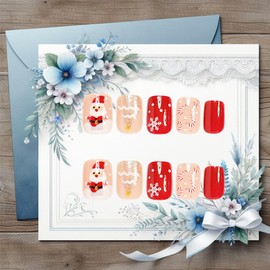 24 Pcs Christmas Press on Nails Short Square Santa Claus Fake Nails Winter Snowflakes False Nails Christmas Tree Acrylic Nails Glue on Nails Xmas Artificial Nails for Women Nail Design Decoration