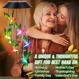 Best Grandma Gifts Christmas Nana Gifts from Grandkids Granddaughter Grandchildren, Unique Nana Birthday Gifts for Grandma Gigi Grandmother New Grandma Gift - Hummingbird Solar Wind Chimes for Outside