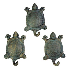 Wowser Cast Iron Turtle Wall Hook Set, Nautical Home Decor, Unique Wall Hooks, Pack of 3, 5 1/4 Inch