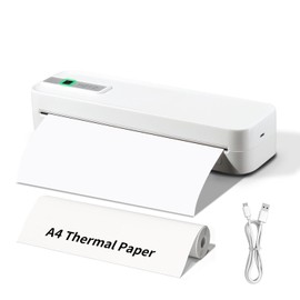 SLCZCZ Travel Thermal Wireless Portable Printer, Bluetooth & USB Inkless Printing Inkless Printer Support A4/A5 Thermal Paper, Compatible with Android & iOS Phone/Laptop White