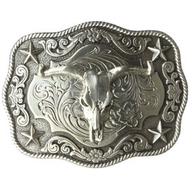 Nocona Men's Scaloped Rectangle Steer Buckle, Silver, One Size