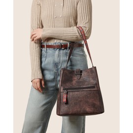 FADEON Bucket Bag for Women Purses and Handbags Designer Hobo Bags for Women Crossbody PU Leather Shoulder Bag Trendy Brown