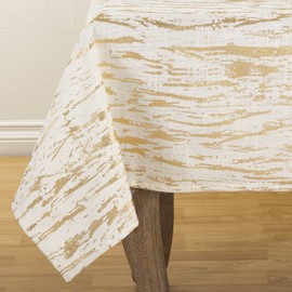 SARO LIFESTYLE Distressed Foil Tablecloth, 54" x 54", Gold