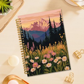 TWRVI Vibrant Wildflower Spiral Notebook, Mountain Forest Landscape College Ruled Notebook Journal for School Office Supplies, Nature Scenery Journaling Notebooks 5.5"x8.3" 164 Pages