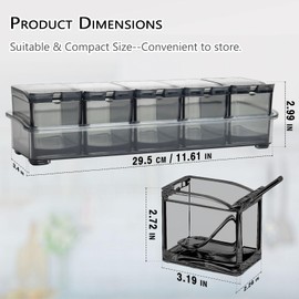 V·RESOURCING Clear Seasoning Box, 5 Pieces Clear Seasoning Storage Container for Spice Salt Sugar Cruet,Condiment Jars with Spoons