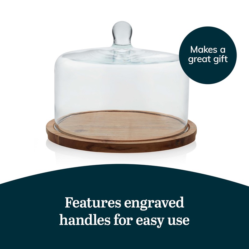 Libbey Acaciawood Flat Round Wood Server with Glass Dome